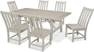 Polywood Vineyard 7-Piece Rustic Farmhouse Side Chair Dining Set in Sand