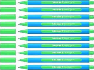 Schneider Slider Edge Ballpoint Pens with Cap Model M Pack of 10 / Cyan and Green Barrel/Green Ink