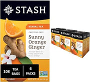 Stash Tea Sunny Orange Ginger Herbal Tea - Naturally Caffeine Free, Non-GMO Project Verified Premium Tea with No Artificial Ingredients, 18 Count (Pack of 6) - 108 Bags Total