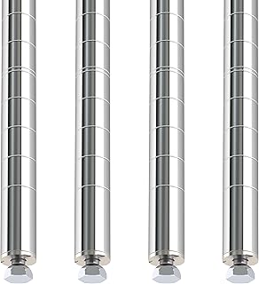 Metro Super Erecta SiteSelect 74P Stationary Wire Shelving Posts - 1” Diameter x 74-1/2” Height - Chrome Plated Steel Shelving Poles with Adjustable Leveling Bolt - Pack of 4