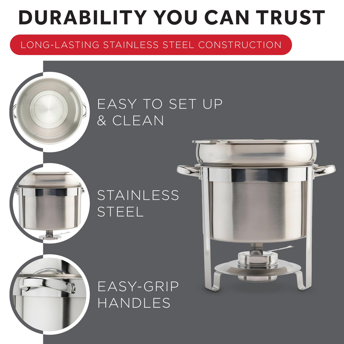 Stainless Steel Marmite Soup Chafer 11qt Round W/ Cover & Fram by Winco – Medium, 11.0 quarts, Stainless Steel
