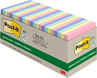Post-it Greener Notes, 3x3 in, 24 Pads, America's #1 Favorite Sticky Notes, Sweet Sprinkles Collection, Pastel Colors, Clean Removal, 100% Recycled Material (654R-24CP-AP) (Pack of 8)