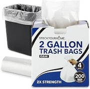 Clear 2 Gallon Trash Bag (200 Pack) Un-Scented Small Garbage Bags for Bathroom Can by Stock Your Home – 200 Pack, 2.0 gallons, Plastic, Clear, Pack of 200