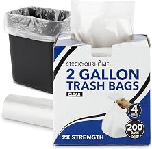 Clear 2 Gallon Trash Bag (200 Pack) Un-Scented Small Garbage Bags for Bathroom Can by Stock Your Home – 200 Pack, 2.0 gallons, Plastic, Clear, Pack of 200
