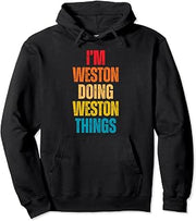 I Love Weston Personalized Retro Pattern First Name Pullover Hoodie