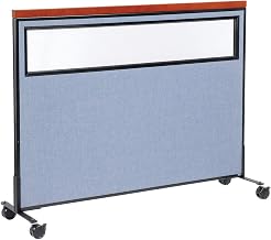 Global Industrial 60-1/4"W x 46-1/2"H Mobile Deluxe Office Partition Panel with Partial Window, Blue