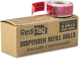 Redi-Tag Arrow Message Page Flag Refills, inchSign Here inch, Red, 6 Rolls of 120 Flags/Box