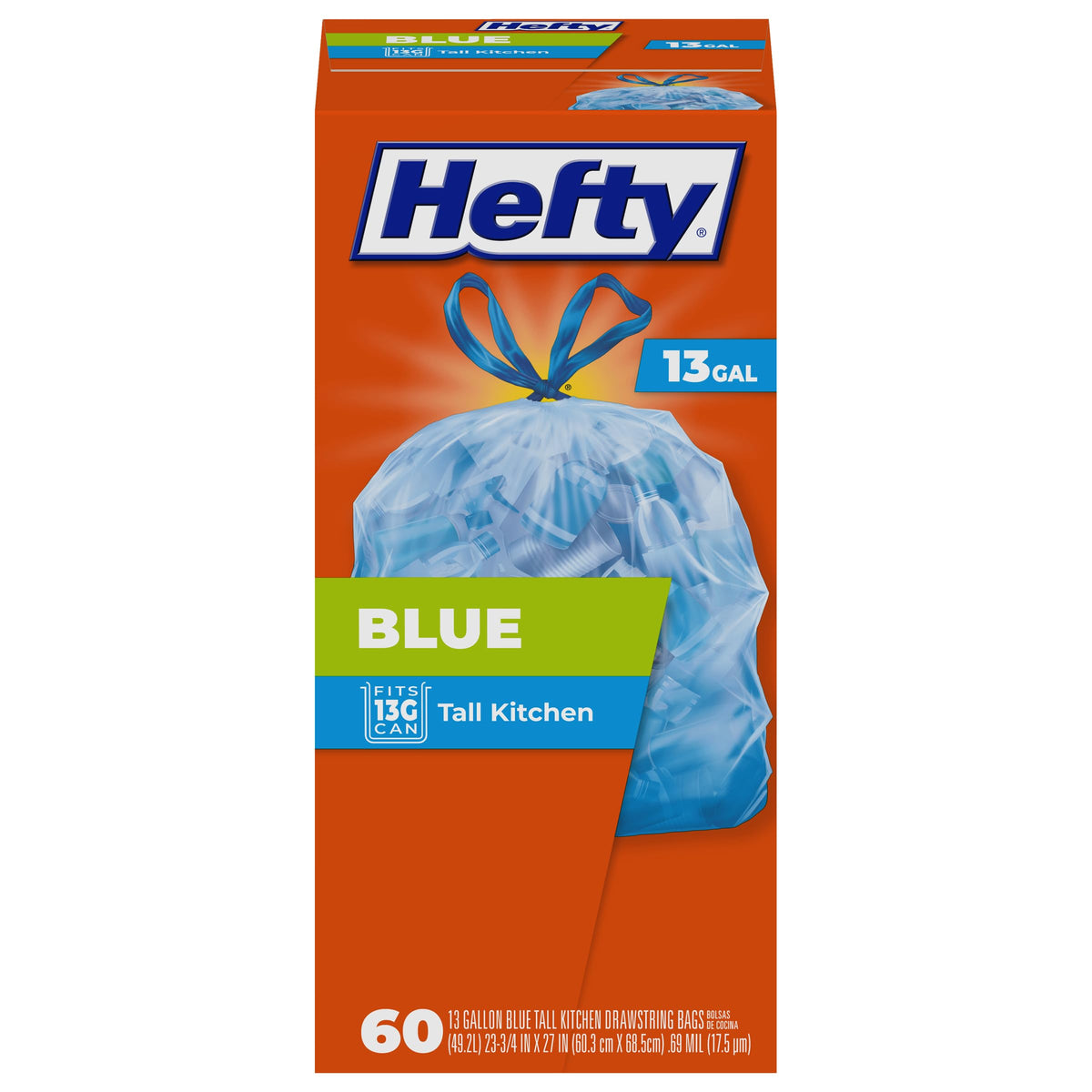 Hefty 60 Count (Pack of 1) / Blue / 13.0 gallons Trash Bags