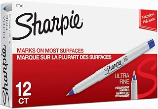 Sharpie Permanent Markers, Ultra-Fine Point, Blue, 12 Count - Home, School, Office Supplies