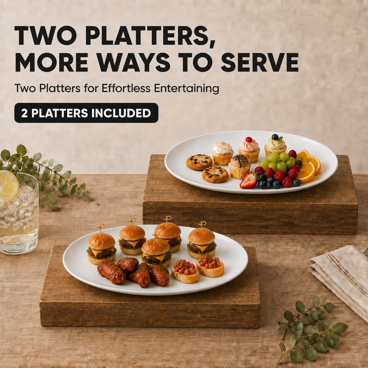 Yalong Porcelain Serving Platters, 14 Inch Oval, Set of 2, White