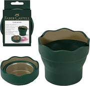 Faber-Castell Clic & Go Artist Water Cup, Dark Green - Travel-Friendly Collapsible Brush Cleaner Tool with Brush Stand, Scalloped Rim, Non-Slip Base, Portable Palette & Rinser