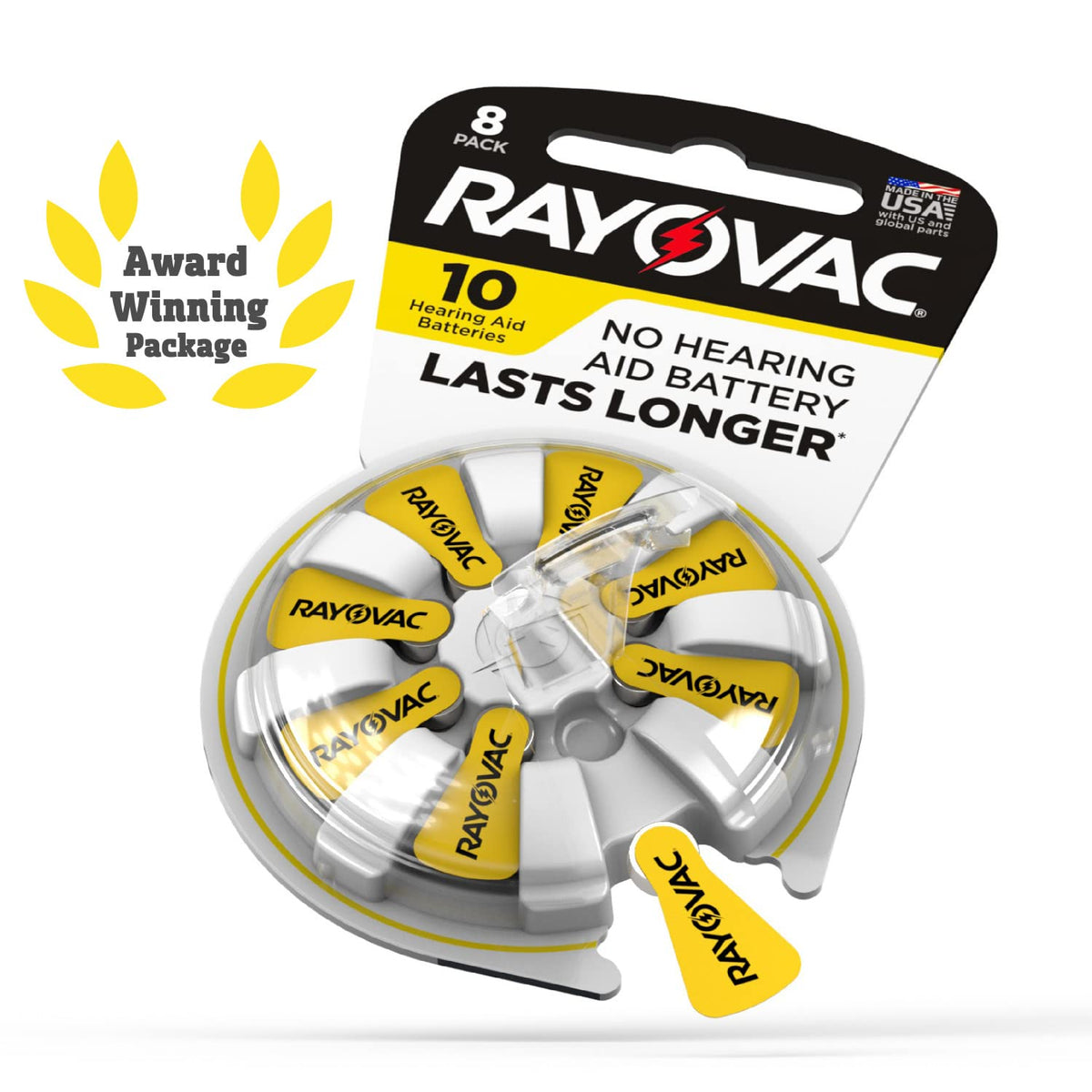 Size 10 Hearing Aid Batteries (24 Pack) by Rayovac – 24 Count, Yellow Tab, Model BD15106
