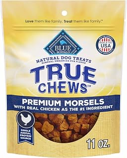 Blue Buffalo True Chews Premium Morsels Natural Dog Treats, Chicken 11 oz Bag (Pack of 6)