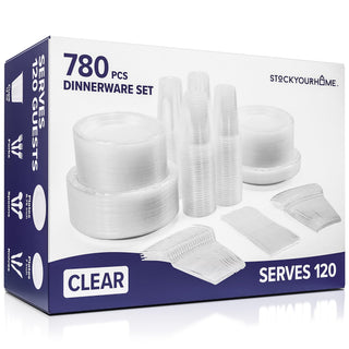 780 Piece Clear Plastic Dinnerware Set by Stock Your Home – 30 Pack Pack of 26, Plastic, Clear, Pack of 780, Model SYH-3685-QV-30CT