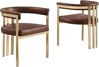 TM THE BEST CHOICE FOR YOUR HOME Modern Leath-Aire Upholstered Dining Chairs Set of 2 – Curved Back Accent Chairs with Matte Brushed Chrome Gold Frame