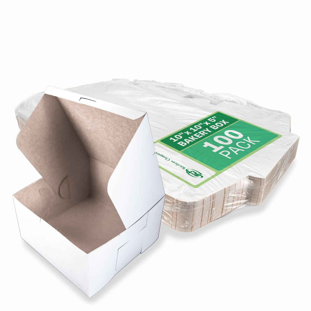 SCT 0977 White Non-Window Lock Corner Bakery Box – Recycable, Professional Clean Cake Boxes, Cookie and Pastry Boxes, Bulk Pack, 10" L x 10" W x 5-1/2" H (Case of 100)