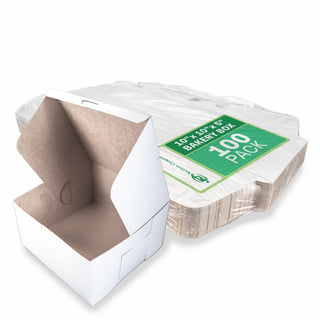 SCT 0977 White Non-Window Lock Corner Bakery Box – Recycable, Professional Clean Cake Boxes, Cookie and Pastry Boxes, Bulk Pack, 10" L x 10" W x 5-1/2" H (Case of 100)