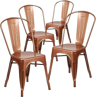 Flash Furniture Commercial Metal Indoor/Outdoor Stackable Chair, 4-Pack | Indoor/Outdoor Use