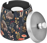 Hedgehog Mushroom Pattern Splash Ashtray with Lid, Outdoor Ashtrays for Patio