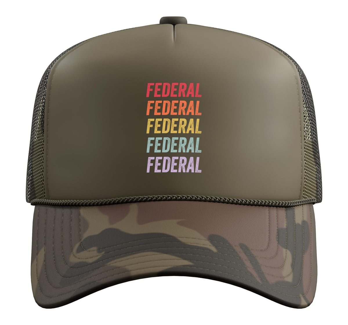 Federal Trucker Hat with Adjustable Mesh Back by Federal Apparel – Polyester, Camo Green