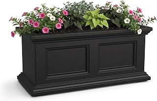 Mayne Fairview 24in Self-Watering Rectangular Window Box Planter, Black | Self-watering, All season, Fade resistant, Mounting brackets included, Built-in overflow, 15-year warranty