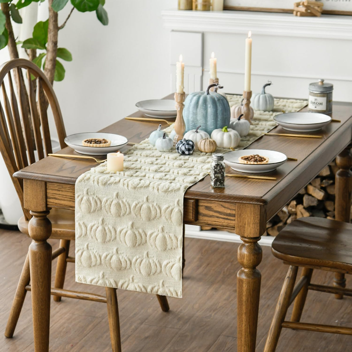 Artoid Mode Faux Fur Pumpkin Table Runner, 13 x 72 Inch, Beige
