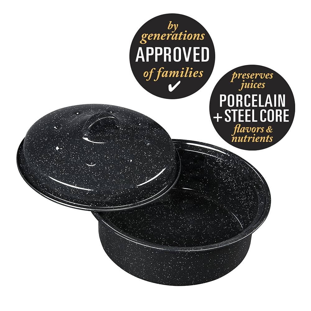 Granite Ware Covered Round Roaster, 3 lb Capacity, Speckled Black