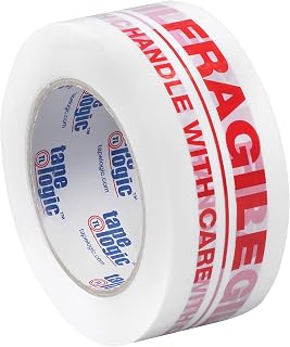 Tape Logic 2 Inch x 110 Yards Pre-Printed Packing Tape, "Fragile Handle with Care", 2.2 Mil Thick, Red/White, 6 Pack, for Packaging, Shipping, Moving, Home and Office
