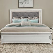 Liberty Furniture Reflections Queen Upholstered Bed with 3 Way Touch LED Light Bedroom Bed Frame - Pearl White & Rhinestone