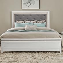 Liberty Furniture Reflections Queen Upholstered Bed with 3 Way Touch LED Light Bedroom Bed Frame - Pearl White & Rhinestone