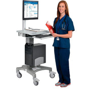 Height Adjustable Mobile Sit-Stand Computer Workstation by Global Industrial – Metal/Plastic, Gray, Model 695436