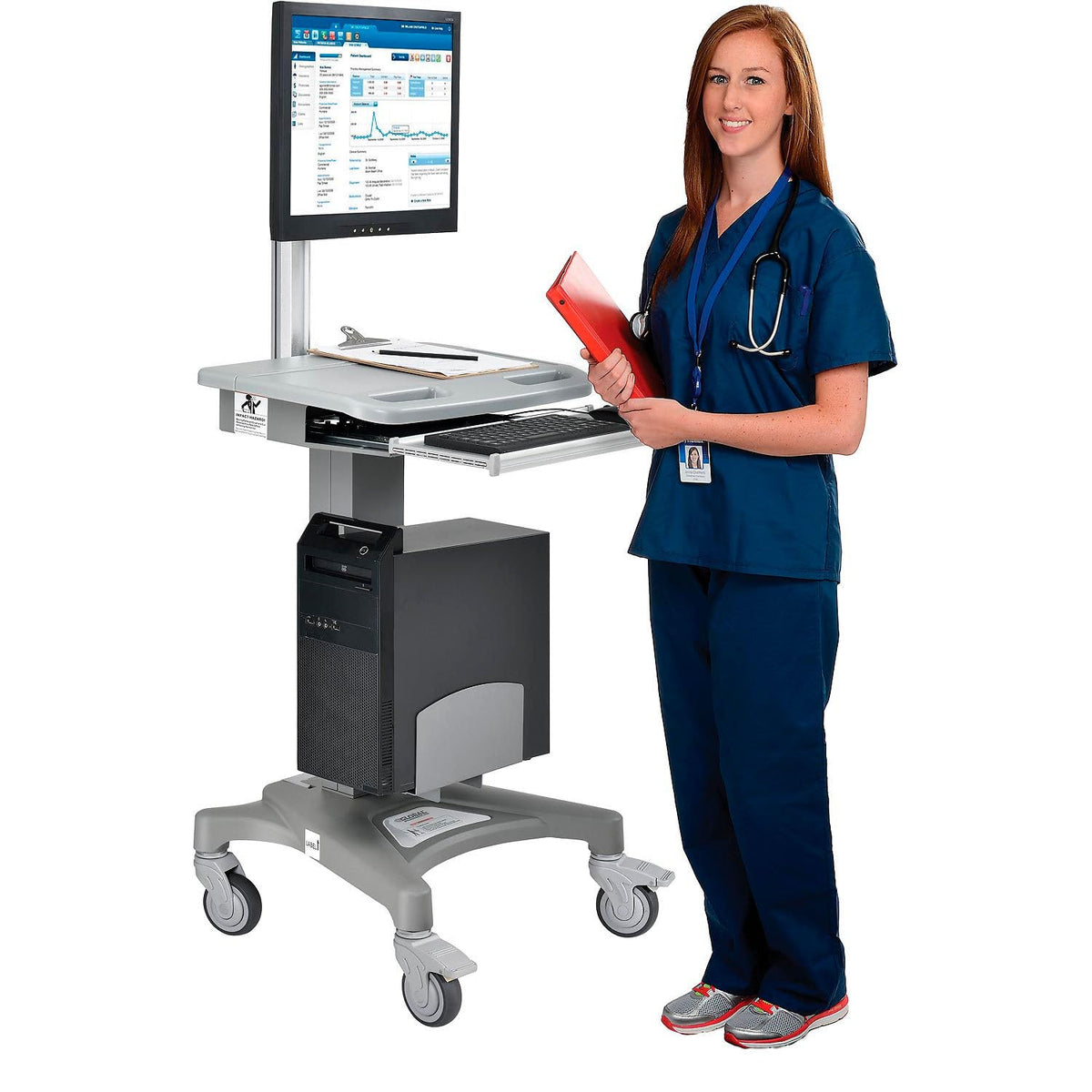 Height Adjustable Mobile Sit-Stand Computer Workstation by Global Industrial – Metal/Plastic, Gray, Model 695436