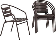 Flash Furniture Metal Stack Chair with Metal Slats, Bronze, 4-Pack | Durable Construction, Commercial Use