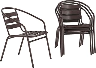 Flash Furniture Metal Stack Chair with Metal Slats, Bronze, 4-Pack | Durable Construction, Commercial Use