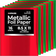 Hygloss Metallic Foil Paper - 16 Sheets Red and Green Shiny Papers - 8.5x11 Inches - Ideal Foil Papers for Crafts - Shiny Craft Paper Sheets