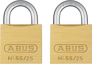 ABUS 55/25 Small Solid Brass Padlock with 2 Keys for School, Gym, Cabinet | 15/16in (25mm) Wide (Keyed Alike, 2 Pack)