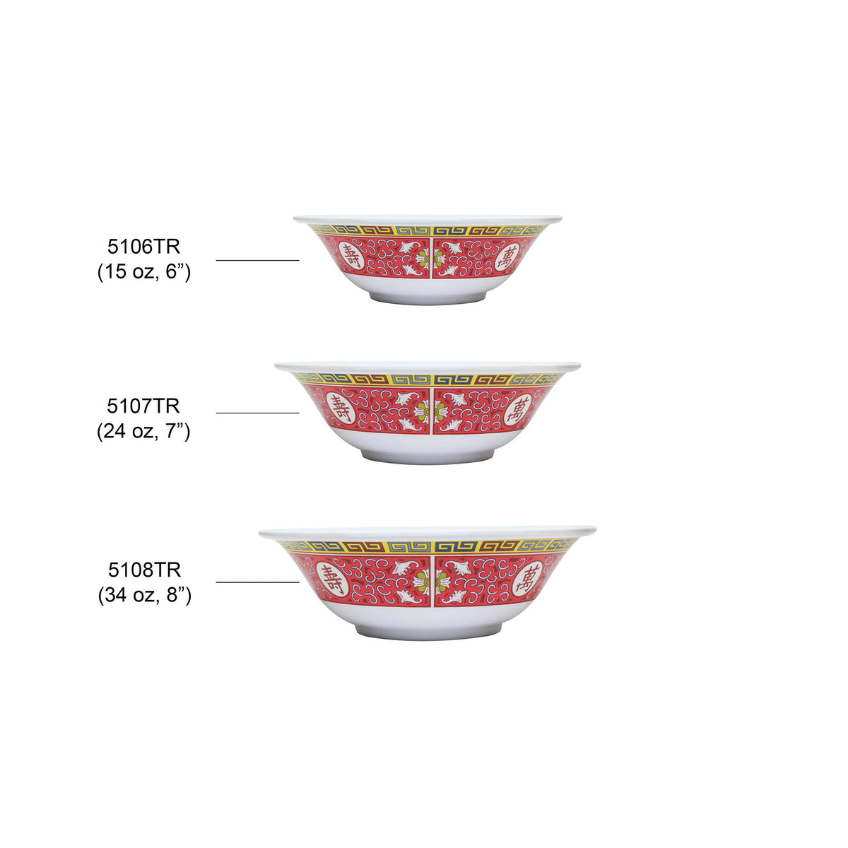Longevity melamine dinnerware collection 34 oz by Thunder Group – 34.0 ounces, Melamine, White Red Yellow, Model 5108TR