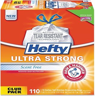Hefty E84570 Ultra Strong Tall Kitchen & Trash Bags, 13gal, 0.9 Mil, White, 110/Box