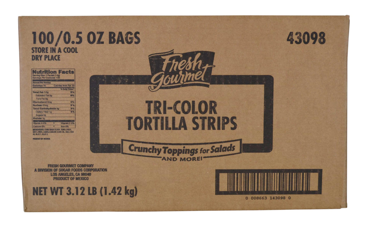 Fresh Gourmet Tri Colored Tortilla Strips by Sugar Foods – Pack of 100