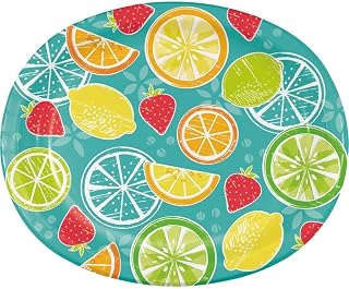 Creative Converting Tutti Frutti Vibrant Summer Oval Dinner Paper Plates, 8 Count