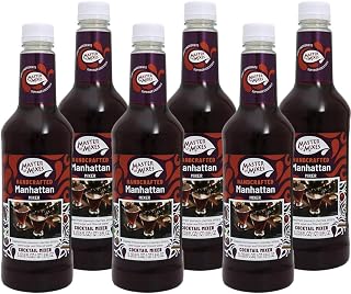 MASTER OF MIXES Manhattan Drink Mix, Ready to Use, 1 Liter, 6 Pack | Sweet & Tart Vermouth With Dark Sweet Cherry | Cocktail & Mocktail Recipes, Pour Ready, Consistent, Smooth Mixing Texture