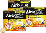 Airborne 1000mg Vitamin C + Zinc Sugar Free Multivitamin Immune Support Effervescent Fizzy Drink Tablets, Zesty Orange Flavor with Powerful Antioxidants Vitamins A C & E, 30 Tablets (3 Pack)