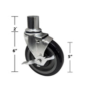 BK Resources 5" Universal Wire Shelving Swivel Casters – 5, Steel, Silver, Pack of 4, Model 5SBR-WS1-PS4