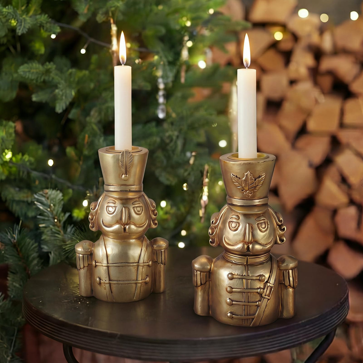 Yungyan Nutcracker Taper Candle Holders, Vintage Gold, Set of 2