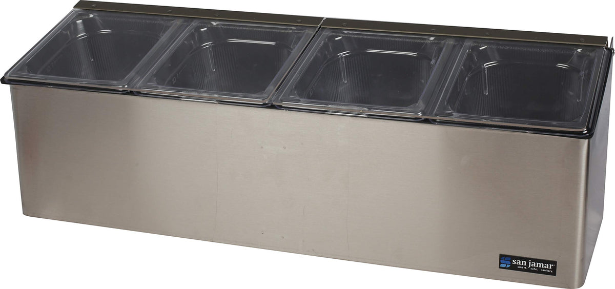 Ez-Chill Food Prep Center Self-Service with Hinged Lid for Bars by San Jamar – 4 Pans, 0.0 ounces, Stainless Steel, Stainless, Model FP8244FL