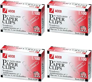 ACCO Brands ACCO Paper Clips, 1 Size, Economy, Non-skid, 100/Box (4)