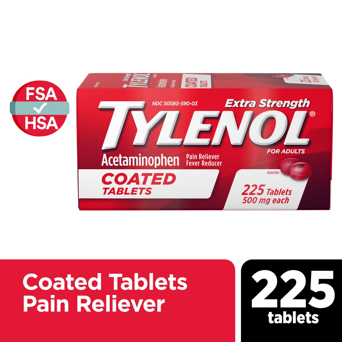 Extra Strength Coated Tablets by Tylenol – 225 Count (Pack of 1)