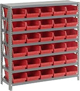 Global Industrial 7 Shelf Steel Shelving with (30) 4" H Plastic Shelf Bins | Gray Frame & Red Bins, 36"W x 12"D x 39"H, Industrial or Commercial Storage, Assembly Required