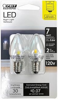 Feit Electric C7 LED Night Light Bulb BPC7/LED - 0.6W 7W Eq., E12, 4000K Cool White - 2 Pack