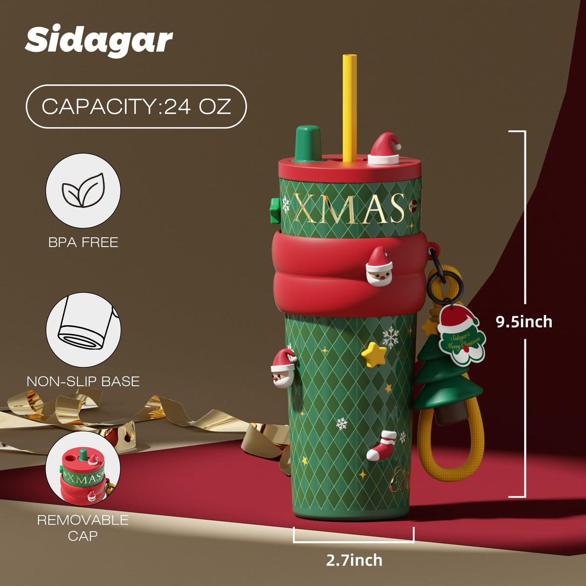 Sidagar Christmas Tumbler, 24 Ounces, Green